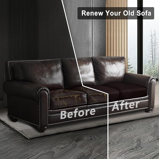 Leather Look Couch Cushion Covers Sofa Seat Slipcovers Sets Couches Furniture Protector for Sectional Armchair Loveseat Pets Kids Stretch Spandex Fabric (3 Cushion XL Sofa, Chocolate)