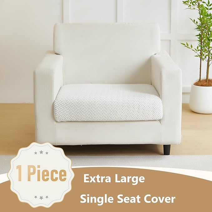 Couch Cushion Covers for Sofa Couch Covers Wear-Resistant Universal Sofa Cover Washable Stretch for Sectional Slipcovers (Texture-Cream White,Extra Large Single Seat Cover)