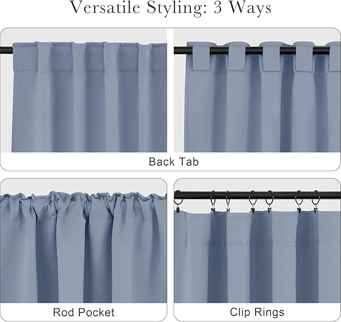 PONY DANCE Short Blackout Curtains Set - Nursery Short Curtain Panels Thermal Insulated Window Treatments Back Tab/Rod Pocket Light Blocking for Bedroom, 42 Wide 45 Long, Pigeon Blue, 2 Panels
