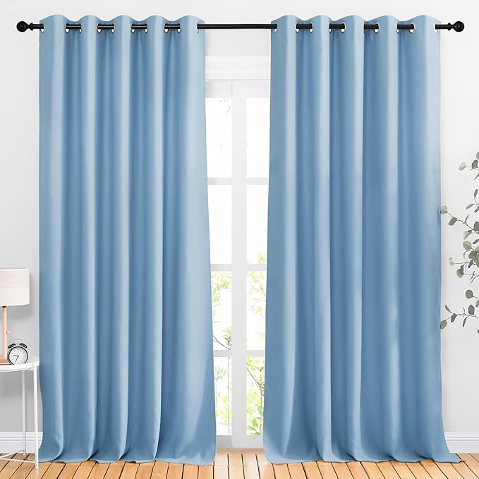 NICETOWN Blackout Draperies Curtains Panels - Window Treatment Thermal Insulated Solid Grommet Blackout Curtains/Panels/Drapes for Bedroom (Blue, Set of 2, 66 by 90 Inch)