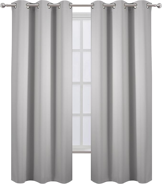 LEMOMO Light Grey Blackout Curtains 34 x 84 Inch Length/Set of 2 Curtain Panels/Thermal Insulated Room Darkening Blackout Curtains for Bedroom