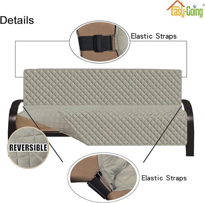 Easy-Going Futon Sofa Slipcover Reversible Sofa Cover Armless Couch Cover Water Resistant Pets, Kids, Children, Dog, Cat (Beige/Beige)