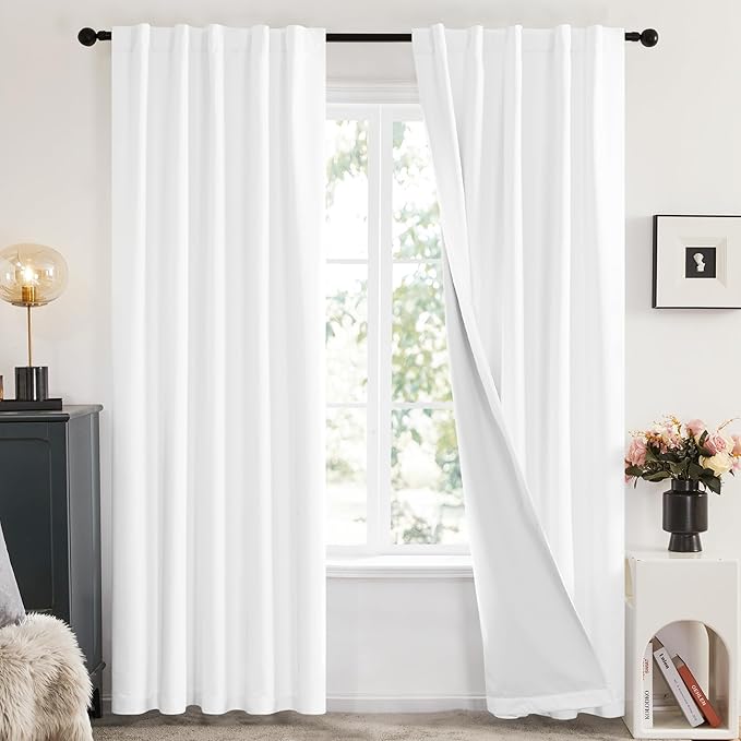 Deconovo Total Blackout Curtains 2 Panels W42 x L95— 100% Blackout, Thermal Insulated, Back Tab, Machine-Washable Drapes, White