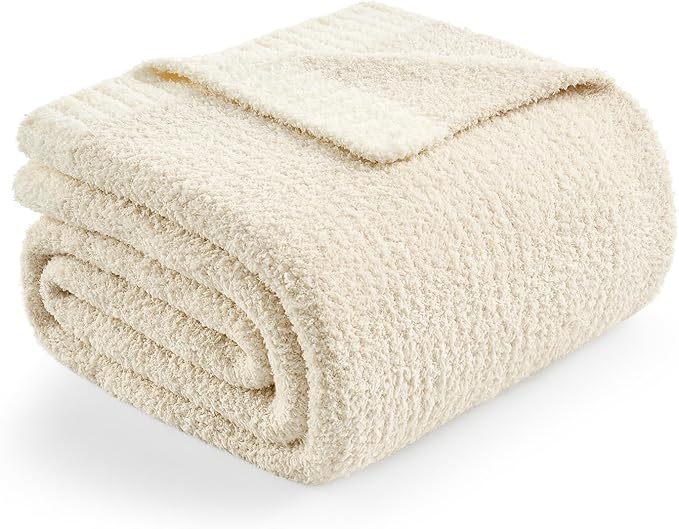 Snuggle Sac Heather Throw Blanket for Couch, Reversible Super Soft Blankets Warm Cozy Knit Fuzzy Plush Lightweight for Sofa, Bed, Camping, Picnic (Heather Ivory, Throw-XL(50"x 70"))