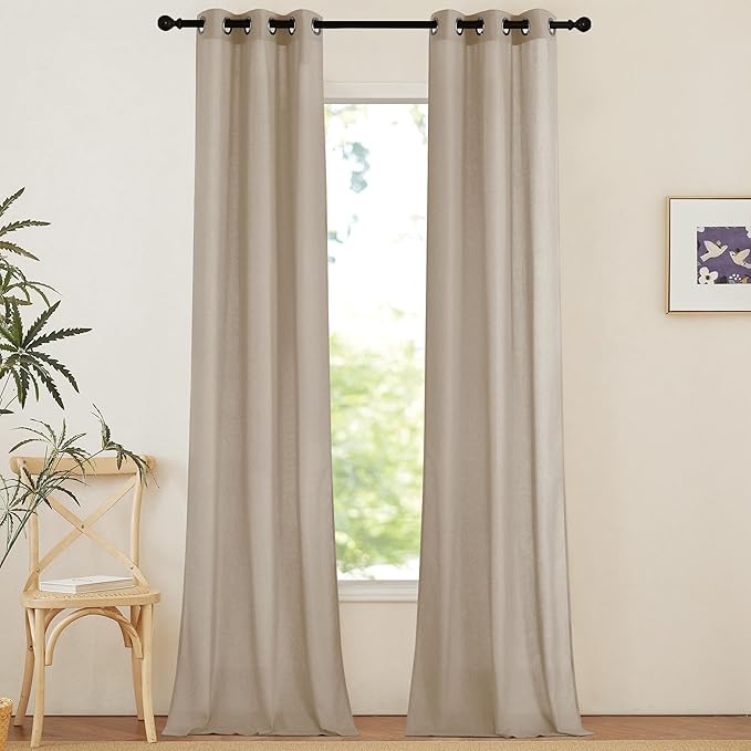 NICETOWN Linen Curtains 96 inches Long for Living Room, Grommet Semi Sheer Drapes Linen Weave Window Treatments Privacy Added with Light Filtering for Bedroom, Taupe, W34 x L96, 2 Panels