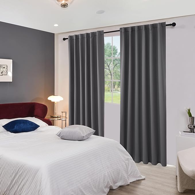 Deconovo Blackout Curtains, Thermal Insulated, W52 x L45 2 Panels, Back Tab, Machine Washable, Room-Darkening Drapes for Bedroom/Living Room Dark Grey
