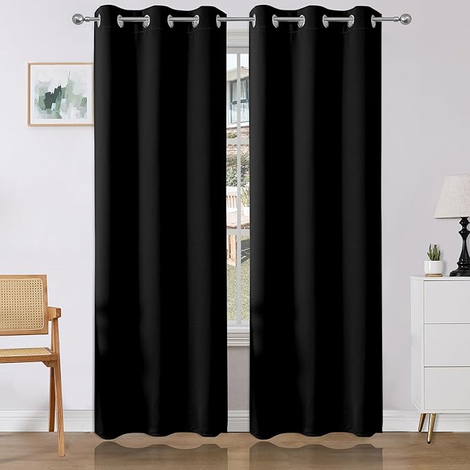 Joydeco Blackout Curtains 84 Inch Length 2 Panels Set, Thermal Insulated Long Curtains& Drapes 2 Burg, Room Darkening Drapes for Bedroom Living Room (Black, W37 x L84 Inch)