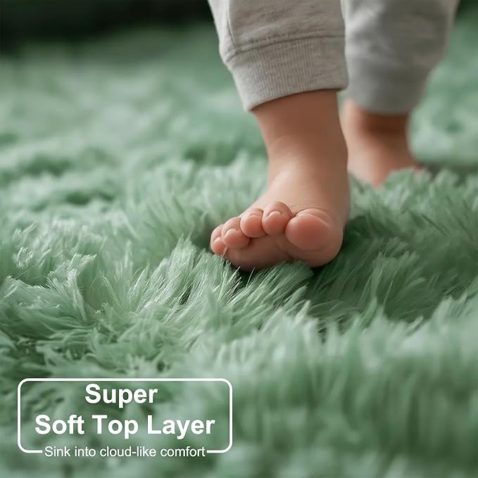 Amdrebio Sage Green Round Rug 6Ft for Living Room Bedroom, Fluffy Furry Circle Rugs for Nursery, Classroom, Baby Kids Room Decor, Cute Shaggy Area Rug for Teen Boys, Fuzzy Plush Light Mint Carpet