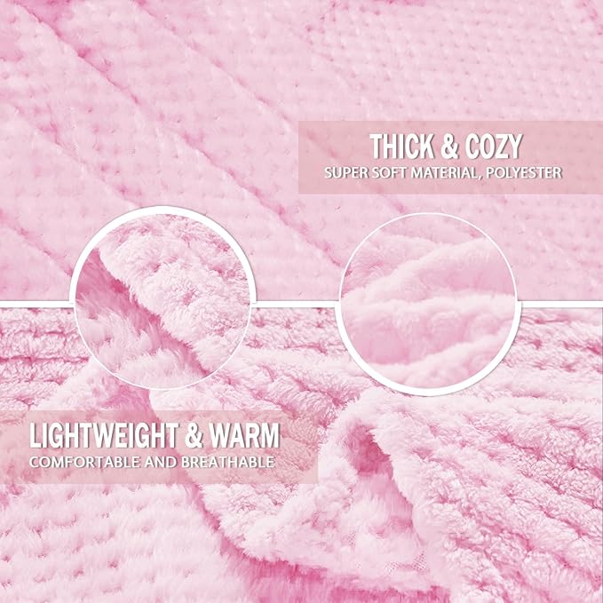 Exclusivo Mezcla Fleece Throw Blanket Extra Large, Super Soft and Warm Blankets for Couch, Sofa and Bed Waffle Textured, Cozy, Fuzzy and Lightweight (Light Pink, 50x70 Inches)