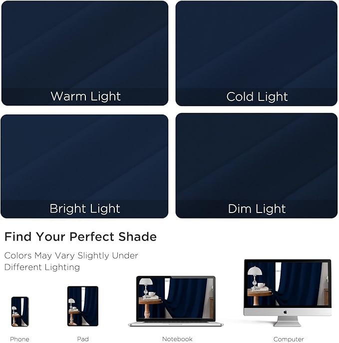 CUCRAF Navy Blue Blackout Curtains 96 inch Length 2 Panels Set, Rod Pocket Room Darkening Drapes for Bedroom Living Room, Insulated Thermal Light Blocking Window Curtain (W52 x L96 Inch)