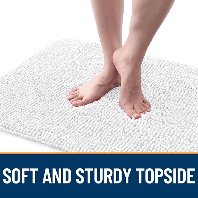 OLANLY Dog Door Mat for Muddy Paws 47x17, Absorbs Moisture and Dirt, Absorbent Non-Slip Washable Doormat, Quick Dry Chenille Mud Mat for Dogs, Entry Indoor Entryway Carpet for Inside Floor, White