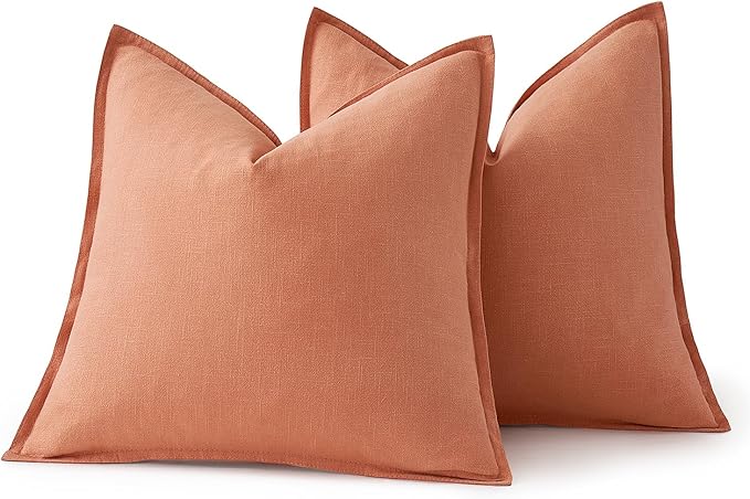 MIULEE Decorative Linen Euro Sham Pillow Covers 22x22 Inch Coral Boho Farmhouse Neutral Spring Couch Throw Pillows for Bed Pack of 2 Accent Modern Pillowcase Summer Sofa Livingroom Home Decor