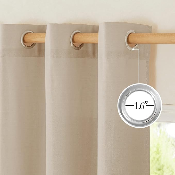 NICETOWN Rustic Linen 102 inch Long Curtains for Living Room, Grommet Privacy Added Thick Linen Weave with Light Filter Window Curtains & Drapes for Bedroom, Taupe, W55 x L102, 2 Panels