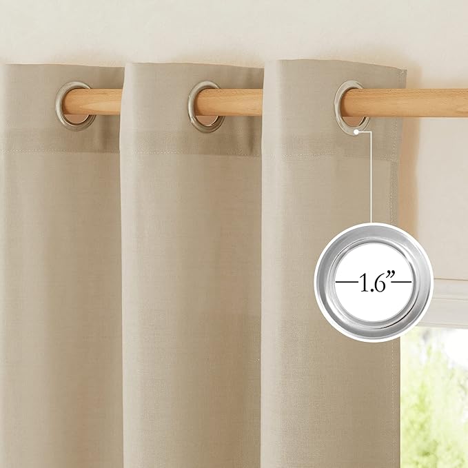 NICETOWN Thick Flax Linen Curtains for Living Room, Rustic Grommet Semi Sheer Privacy Assured Linen Blend Drapes with Light Filtering for Kids Room/Bedroom, Angora, W55 x L90, 1 Pair