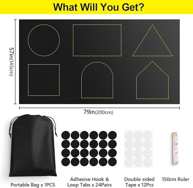 FADOTY Blackout Curtains for Bedroom, Portable 100% Black Out Window Cover Film, Cuttable Blackout Shades Fabric Sheet, No Drill Window Blinds, Sun Heat Light Blocker for Travel Media Dorm, 57'' W
