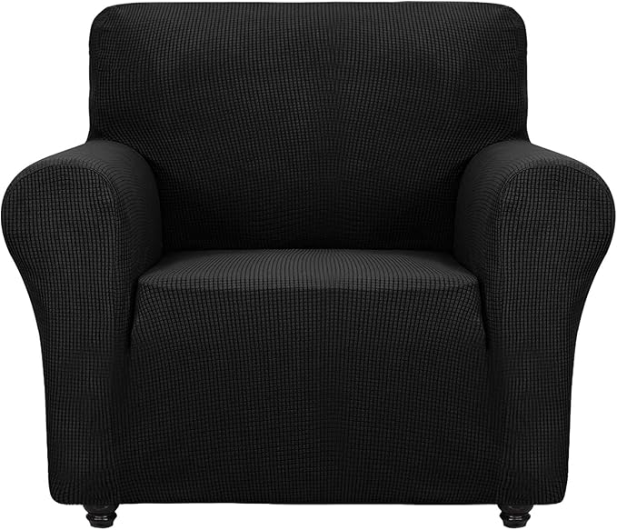 ZNSAYOTX Super Stretch Chair Slipcover Universal Sofa Chair Covers for Living Room Dogs Pet Furniture Protector Spandex Armchair Slipcovers with Anti Slip Foam Sticks (Black, Chair)