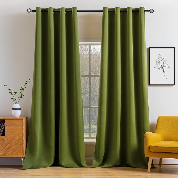 MIULEE Blackout Curtains 96 Inches Long for Bedroom Living Room Thermal Insulated Room Darkening Grommet Top Solid Light Blocking Drapery Set of 2 Window Panels Olive Green