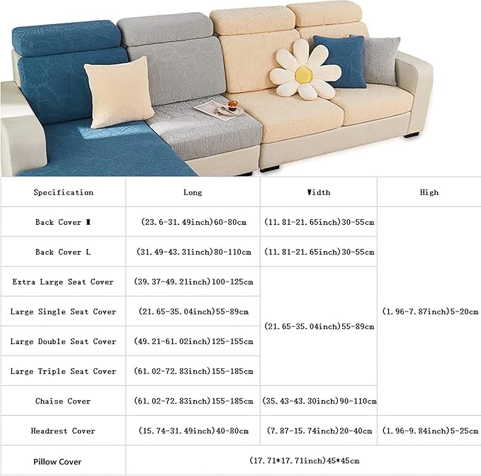 Couch Cushion Covers for Sofa Couch Covers Wear-Resistant Universal Sofa Cover Washable Stretch for Sectional Slipcovers (Texture-Blue,Large Double Seat Cover)
