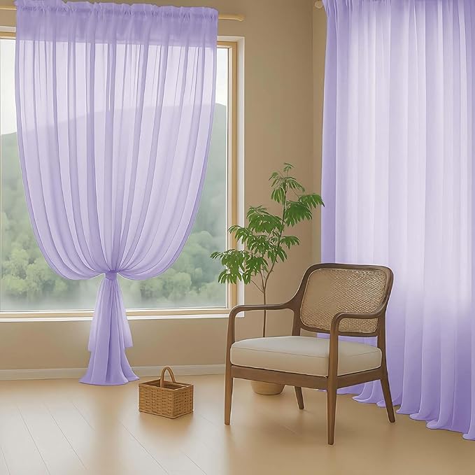 Lavender Sheer Curtains 84 Inches Long 2 Panels, Elegant Airy Transparent Light Filtering Window Curtains, Window Drapes for Living Room Bedroom, Top Dual Rod Pocket Design, 2x42Wx84L Inches