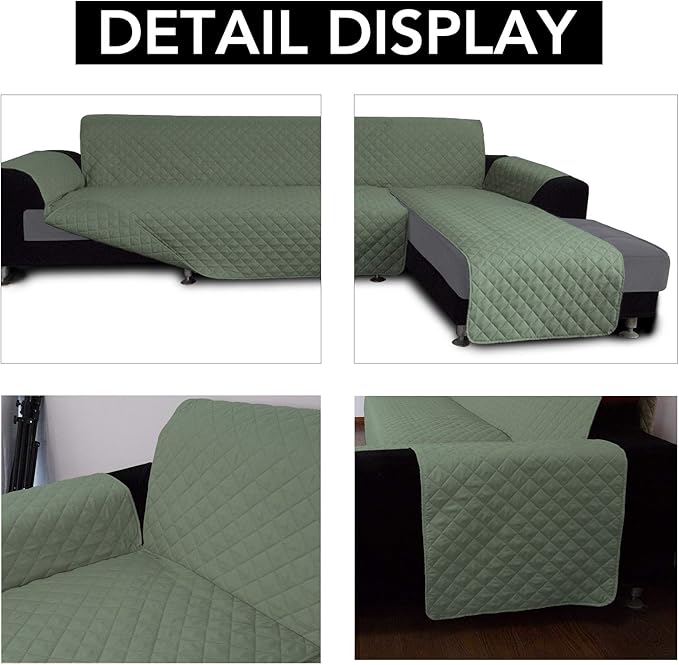 Easy-Going Sofa Slipcover L Shape Sofa Cover Sectional Couch Cover Chaise Cover Reversible Sofa Cover Furniture Protector for Pets Kids Dog Cat(Large,Greyish Green/Greyish Green)