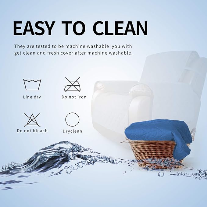 Easy-Going Oversized Recliner Cover Reversible Couch Cover Sofa Cover for Living Room Water Resistant Furniture Protector with Elastic Straps for Pets Dog (Oversized Recliner, Blue/Ivory)