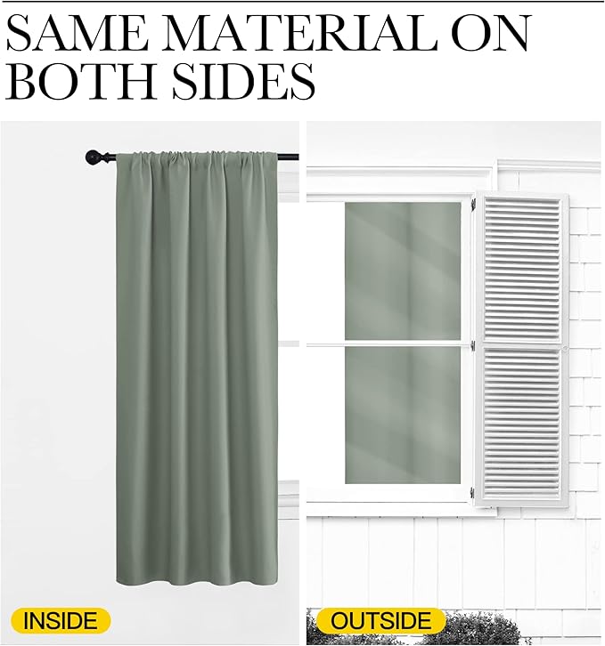 NICETOWN 2 Panels Blackout Curtains, Rod Pocket Thermal Insulated Drapes 84 inches Long, Easy-Care Modern Home Decoration Sunshades for Guest Room, Living Room, Office, 62 x 84 Inch, Greyish Green