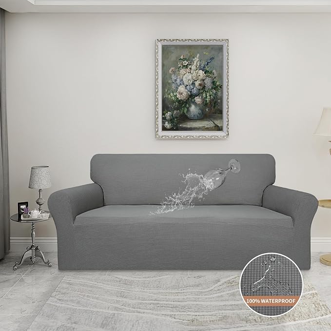 Easy-Going 100% Waterproof Couch Cover, Dual Waterproof Sofa Cover, Stretch Jacquard Sofa Slipcover, Leakproof Furniture Protector for Kids, Pets, Dog and Cat (Oversized Sofa, Grey)