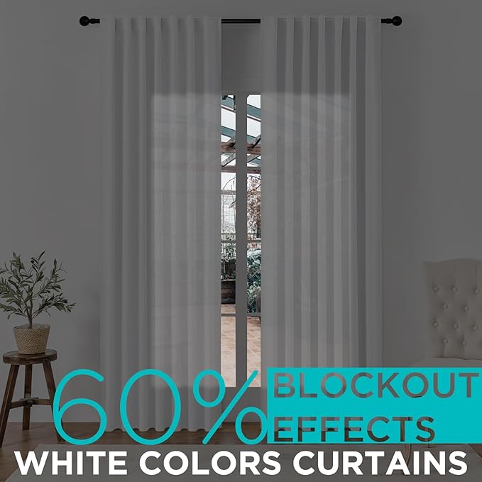 Joydeco 60% Blackout White Curtains 84 Inch Length 2 Panels, Thermal Insulated Long Curtains& Drapes 2 Burg, Room Darkening Grommet Drapes for Bedroom Living Room Window(Greyish White, W52 x L84 Inch)