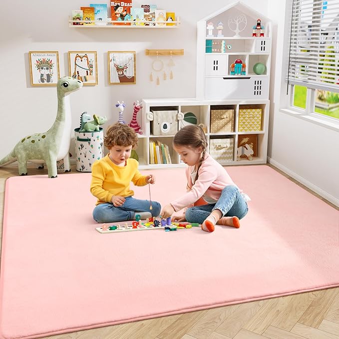 Amearea Large Modern Area Rugs for Bedroom Living Room, 5x8 Feet Pink Thickened Memory Foam Rug, Fluffy Indoor Washable Rugs Non Slip Minimalist Carpet for Boys Girls Dorm Nursery Room Decor
