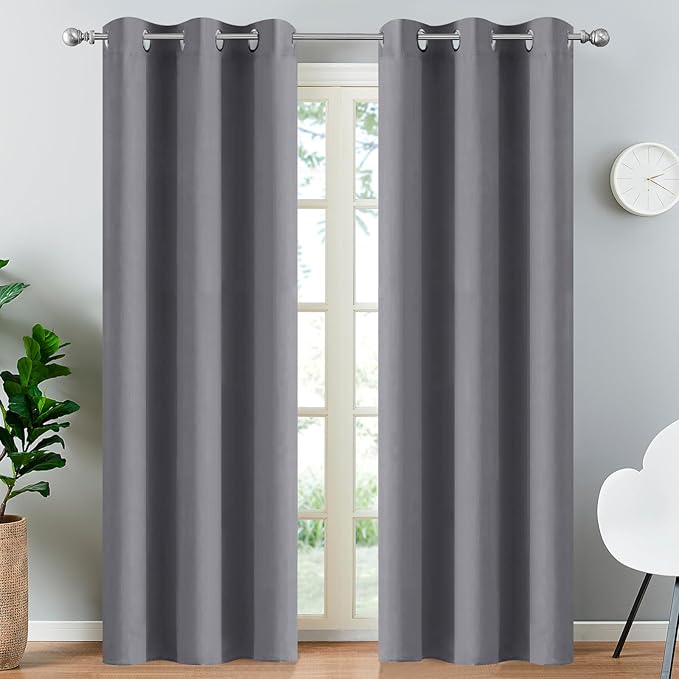 Yakamok Blackout Curtains for Bedroom - Grommet Thermal Insulated Room Darkening Curtains for Living Room,1 Panel (38 x 84Inch, Grey)