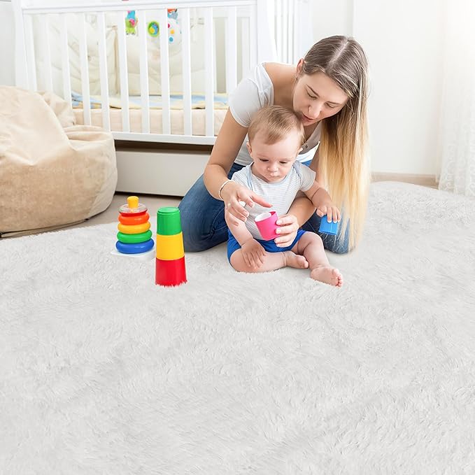 White Rug for Living Room 5x8ft Fluffy Area Rug Mat Bedside Throw Rug for Bedroom Kids Room Boys Teens Nursery Baby Dorm Office Home Decor Aesthetic Carpets