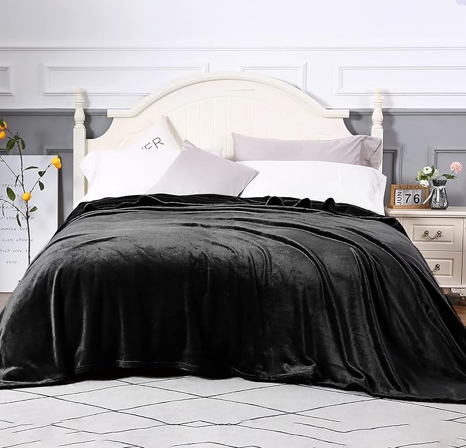 TASTHROW Large Flannel Fleece Throw Blanket, 90×90 Inch - Cozy Lightweight Thick Blanket - All Seasons Suitable for Women, Men and Kids (Black)