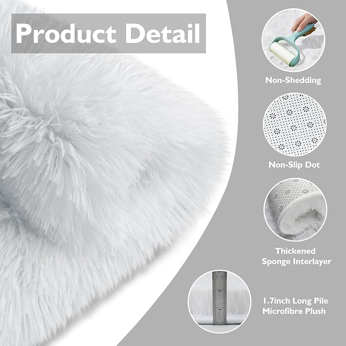 9x12 Fluffy Area Rugs for Living Room,Large White Fuzzy Shag Area Rug for Bedroom,Soft Non-Shedding Indoor Plush Carpet for Kids Bedroom Nursery Home Decor