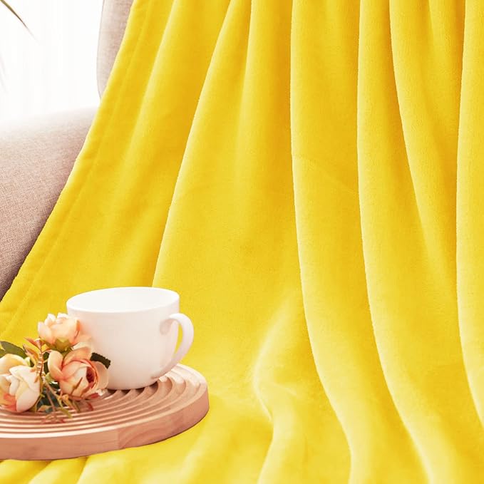 Exclusivo Mezcla Fleece Throw XL Blanket for Couch, Sofa, Super Soft and Warm Vibrant Yellow Blankets, All Season, Cozy, Plush, Lightweight, 50x70 Inches