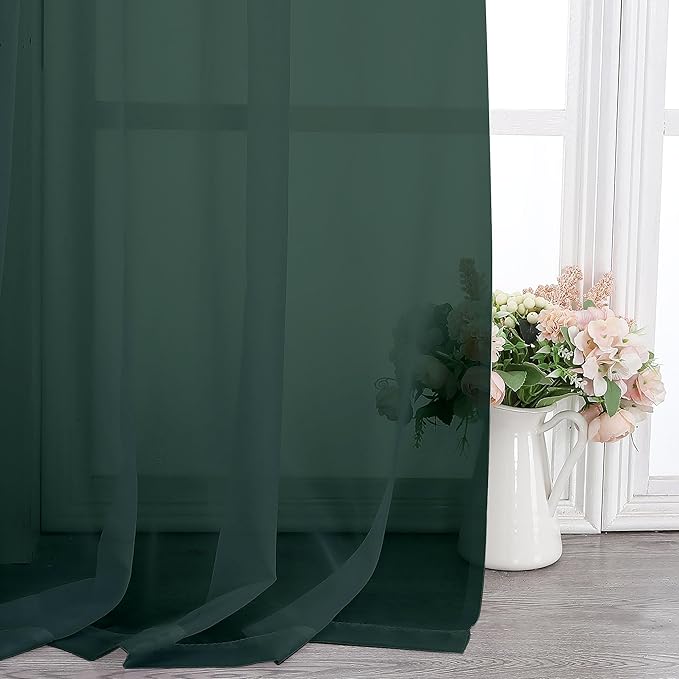 Chyhomenyc Sheer Hunter Green Curtains 90 inches Long 2 Panels, Light Filtering Soft Airy Solid Elegant Voile Window Treatment Drapes for Bedroom Living Room Wedding Party Decor, 42 Wx90 L Inches