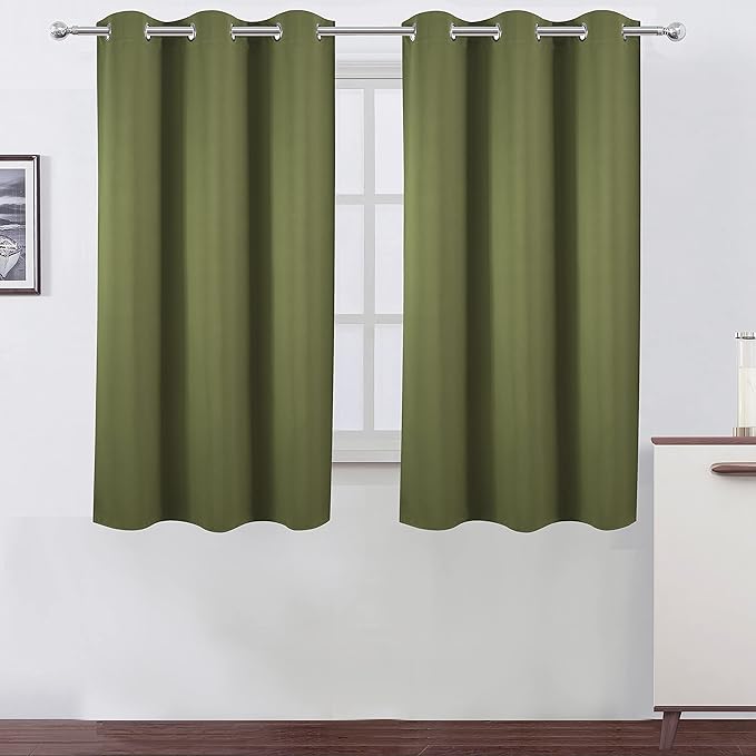 LEMOMO Oilve Green Blackout Curtains 38 x 54 Inch Length/Set of 2 Curtain Panels/Thermal Insulated Room Darkening Blackout Curtains