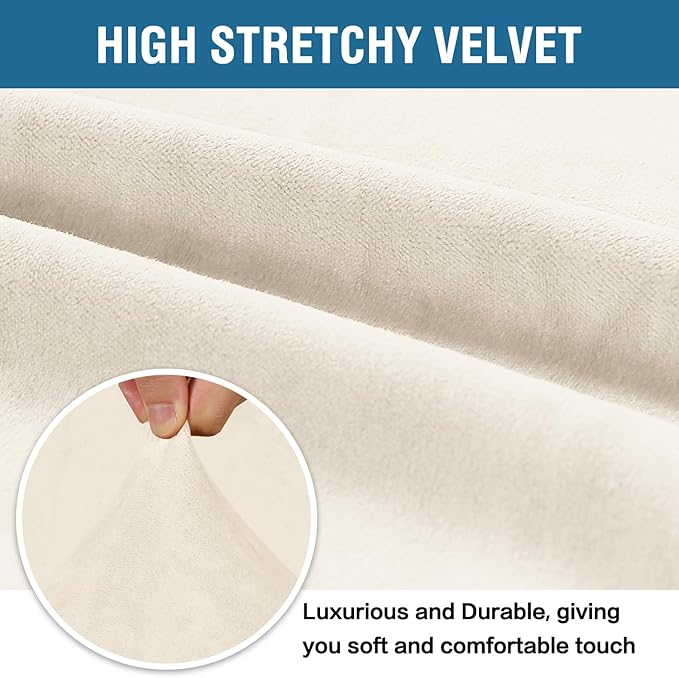 H.VERSAILTEX Stretch Velvet Armchair Cover Couch Covers 1 Cushion Chair Slipcover for Living Room Furniture Cover Crafted from Thick Comfy Rich Velour (Chair 31"-49", Cream)