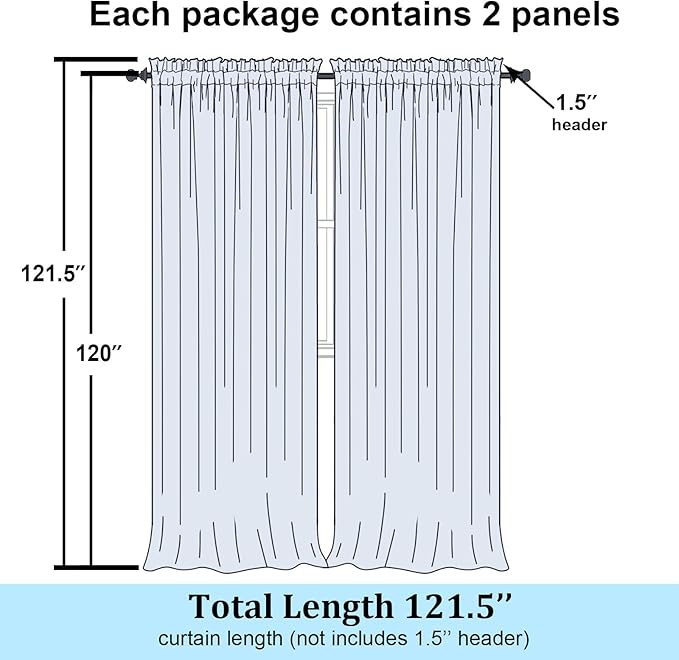 Simplebrand Ivory Sheer Curtains 120 Inches Long, Extra Long Rod Pocket Solid Color Window Sheer Curtain Panels, Elegant Curtains & Drapes for Living Room, Bedroom 2 Panels (Ivory, 59" W x 120" L)