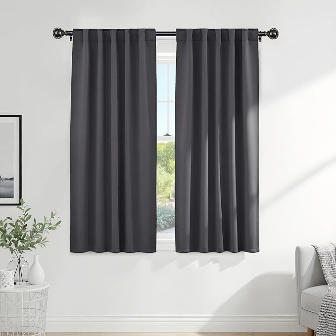 PONY DANCE Window Treatments Curtains - Gray Blackout Drapes Home Decor Light Blocking Thermal Insulated Back Tab/Rod Pocket Curtain Panels for Living Room, W 42 by L 63 Inches, Grey, 1 Pair