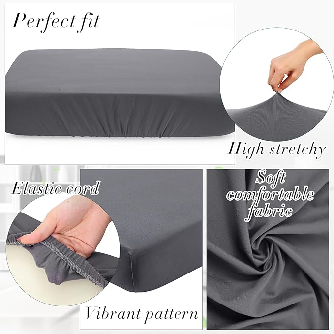 Newwiee Set of 4 Stretch Patio Cushion Covers Sofa Couch Seat Chair Slipcovers Cushion Cover Replacement Furniture Protector for Pets Washable(Dark Grey,Seat Cover,Solid)