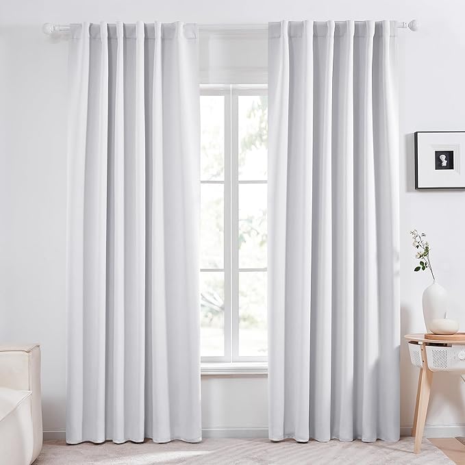 Deconovo Blackout Curtains, Thermal Insulated, W52 x L95 2 Panels, Back Tab, Machine Washable, Room-Darkening Drapes for Bedroom/Living Room Star White