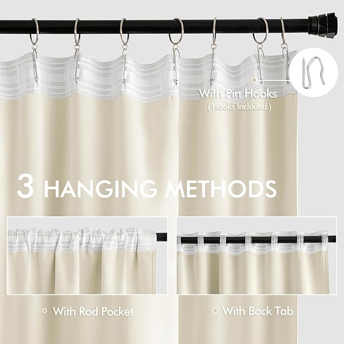 MIULEE Birch Back Tab Blackout Curtains 102 Inch Long 2 Panels Set for Bedroom, Rod Pocket/Pinch Pleated Thermal Insulated Living Room Darkening Light Blocking Floor to Ceiling Drapes
