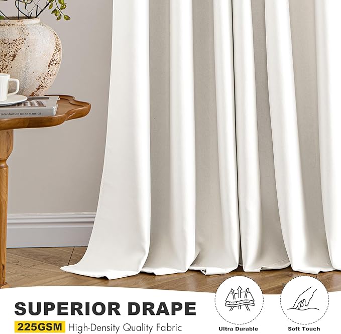 MIULEE Ivory Blackout Curtains for Bedroom Living Room 63 Inches Long 2 Panels, Thermal Insulated Room Darkening Drapes Solid Grommet Noise Reduction Light Blocking Window Treatments 40x63 Inch