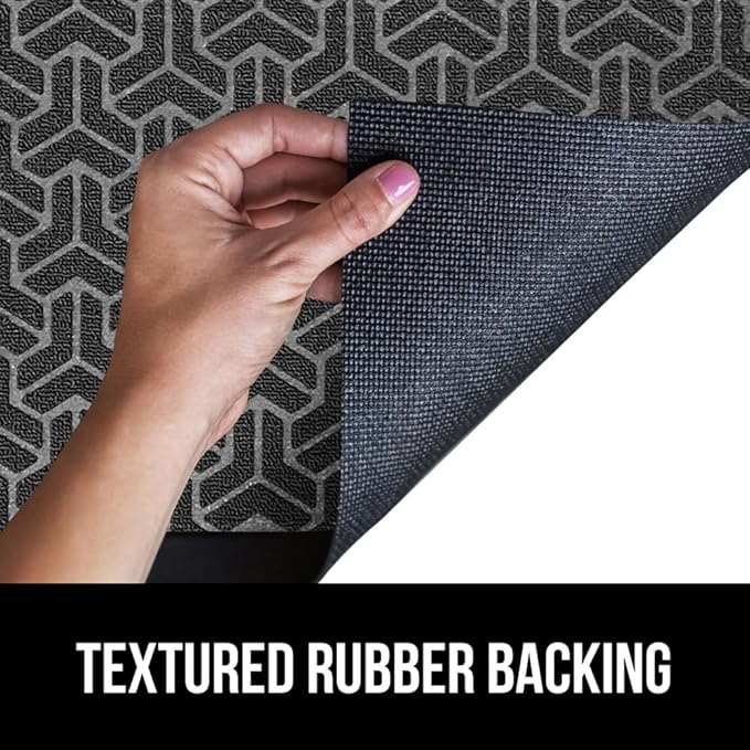 GORILLA GRIP 100% Waterproof All-Season WeatherMAX Doormat, US Designed Natural Rubber, Stain and Fade Resistant, Low Profile Indoor Outdoor Door Mats, Easy Clean Patio Mat, 29x17, Slate Geometric