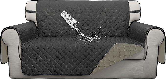 ISSUNTEX Double Protection 100% Waterproof Loveseat Sofa Covers for Living Room, Couch Covers for 2 Cushion Couch Sofa, Reversible Furniture Protector Sofa Cover for Dogs (Loveseat, Dark Gray/Beige)