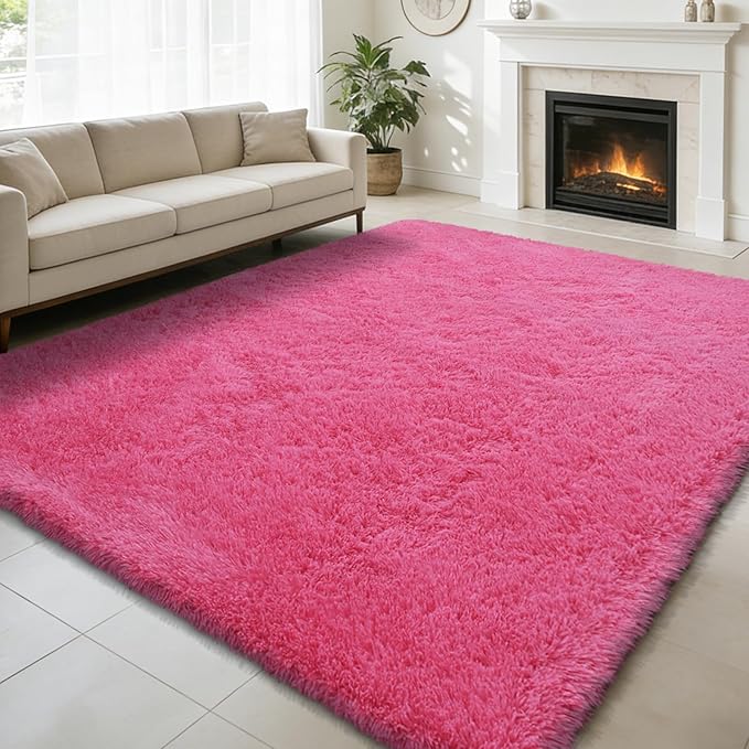 9x12 Fluffy Area Rugs for Living Room,Large Fuzzy Shag Area Rug for Bedroom,Soft Non-Shedding Indoor Plush Carpet for Kids Bedroom Nursery Home Decor,Hot Pink