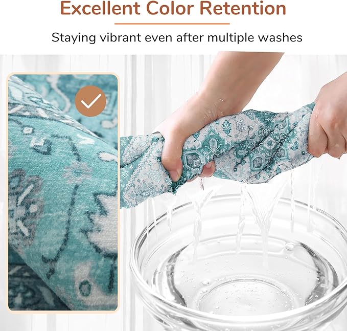 OPPODREAM Soft 6x9 Area Rugs, Washable Rug 6x9 with Non Slip Backing, Faux Cashmere Low-Pile 6 x 9 Carpet, Teal & Turquoise & Cream