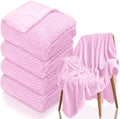 4 Pack Fleece Throw Blankets 50x60 Inches - Oeko-Tex Certified 100, 270 GSM Ultra Soft Plush for Bed, Couch and Cozy Gifts. 3D Waffle Texture, No Shedding No Pilling All Season (Pink)