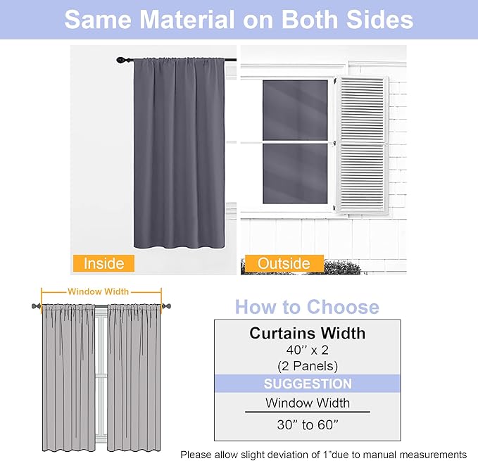 Simplebrand Ava Grey Blackout Curtains for Bedroom 96 Inches Long 2 Panels, Solid Thermal Insulated, Energy Saving Living Room Window Treatment Curtains Blackout Drapes, W40 x L96 Inch, Grey