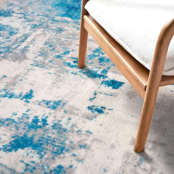 KOZYFLY Modern Abstract 3x5 Area Rug Washable Bedroom Rug Throw Entry Mat Non-Slip Stain Resistant Carpet Dining Room Rug with Soft Low Pile for Living Room Kitchen Office, Turquoise/Beige/Grey/Yellow